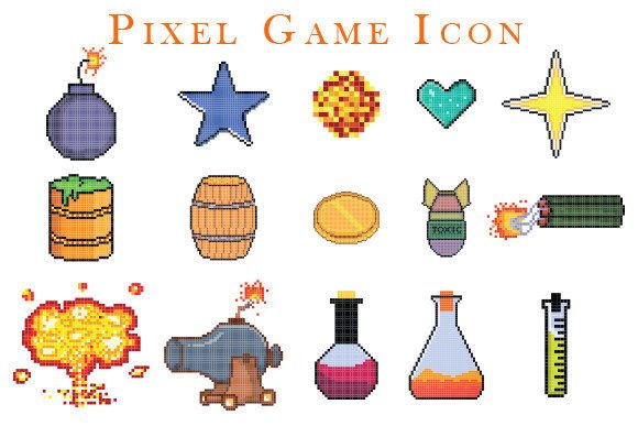 8 Bit Pixel Art Game Icon Set