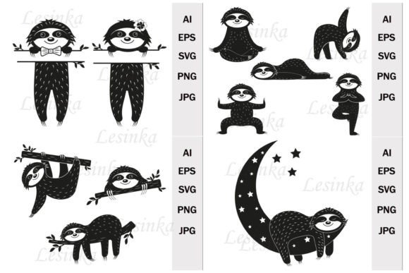 BUNDLE CUTE CHARACTERS SLOTHS SVG: GRAPHICS AND CRAFTS